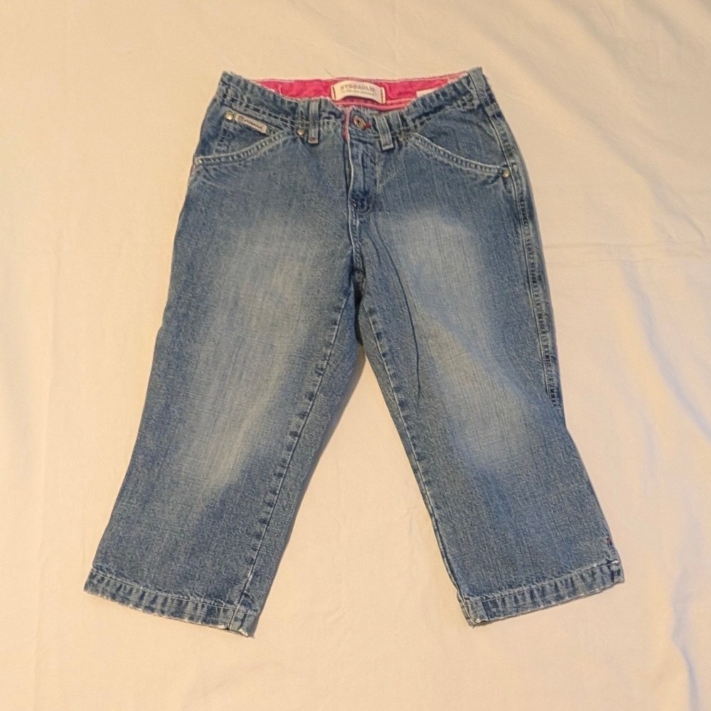 Hydraulic Medium Wash Denim Capri Jeans Pink Trim Women's Size 3/4